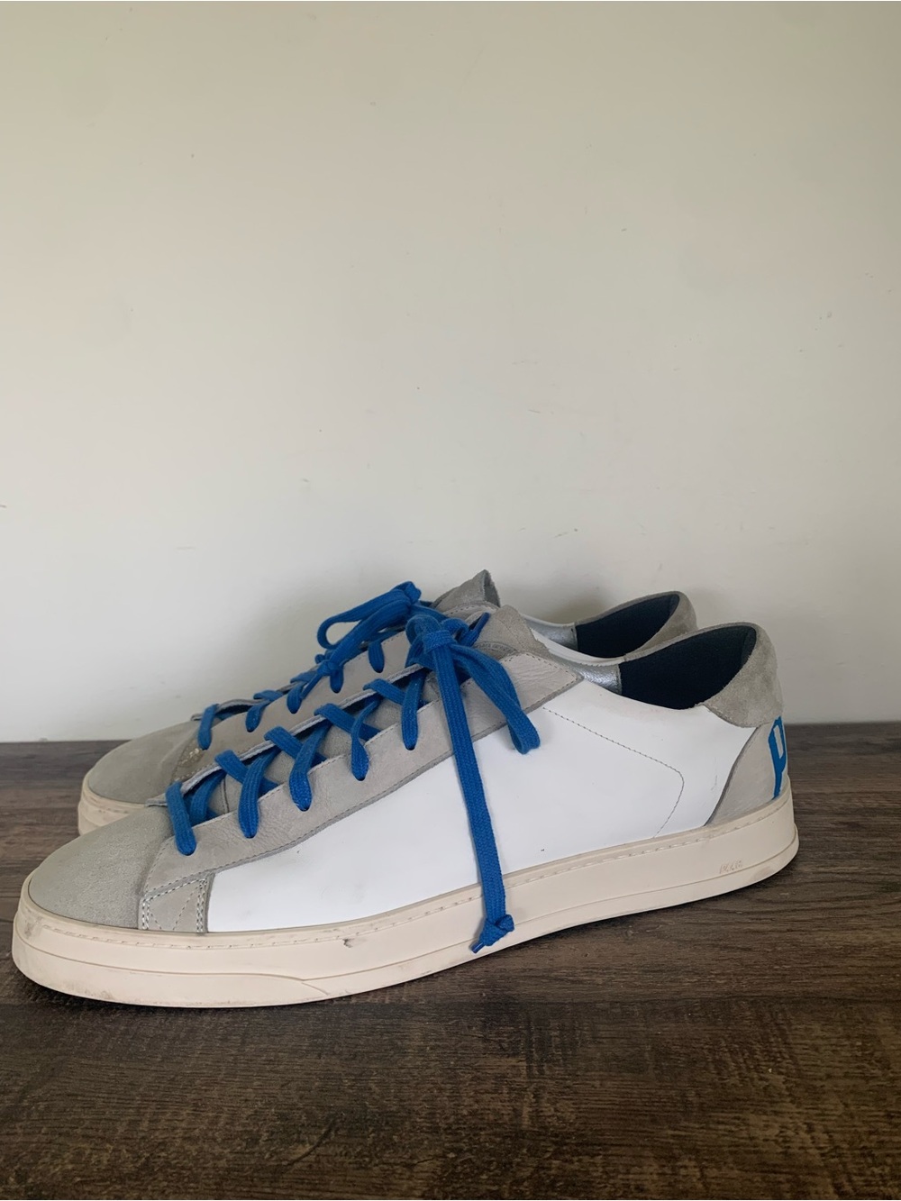 P448 John Low-Top Sneakers Mens Sz 50 / 16 US White Blue Laces Logo Made Italy